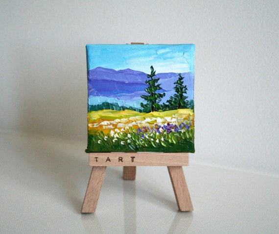 Mini Canvas Painting Alpine Mountains Original Art Impasto Miniature  Painting for Dollhouse Desk Decorations Alpine Meadows Art 