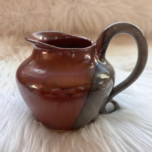 Vintage Signed Studio Pottery Pitcher Vase Handmade Ceramics Rustic Boho Home Farmhouse Decor Kyczy Brown Black Unique Handle