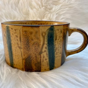 Vintage Oversized Hand Painted Speckled Stoneware Large Latte Mug Tea Coffee Soup Abstract Design Mid Century Modern MCM Mod Retro Kitchen
