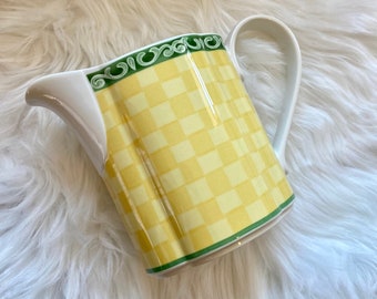 Vintage Villeroy & Boch Yellow Checkered Green Pitcher Milk Water Farm Countryside Made In Germany Porcelain Switch Summerhouse Print