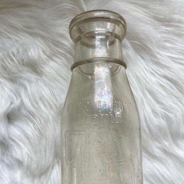 RARE Vintage Queen City Co-op Dairy Inc. One Pint Clear Glass Milk Bottle Circa 1950s
