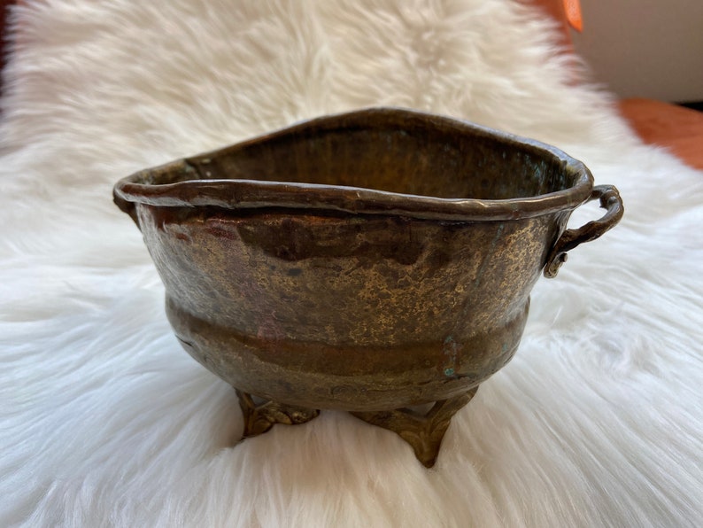 Vintage Brass Bowl Planter With Feet and Handles MCM Mid Etsy