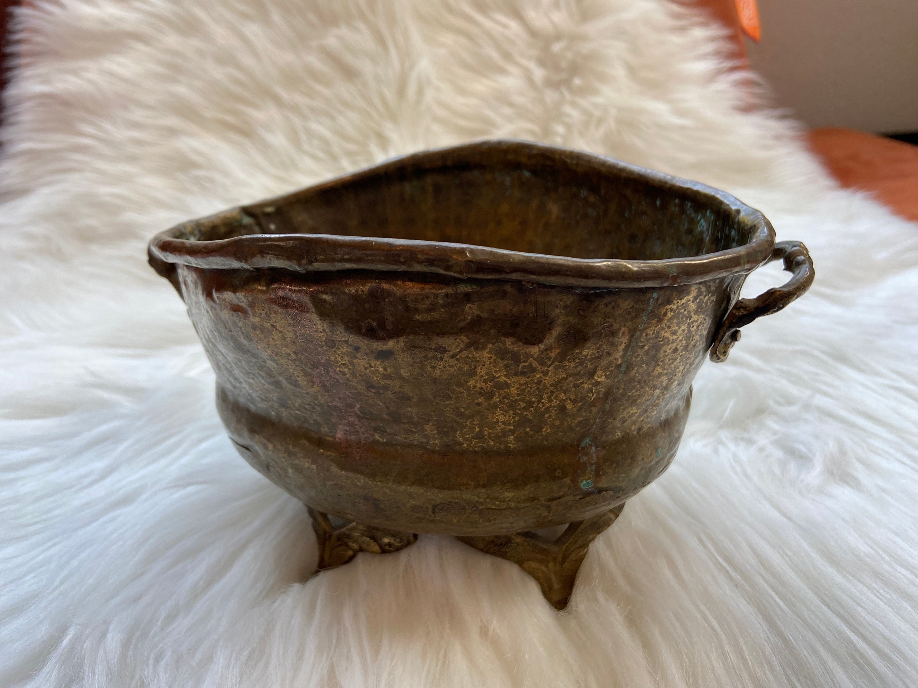 Vintage Brass Bowl Planter With Feet and Handles MCM Mid Etsy
