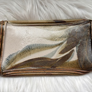 Vintage Unique Abstract Footed Plate Platter Plate Signed AB Ceramic Art Hand Handmade Glazed Artwork Earth Tones Neutral Tray