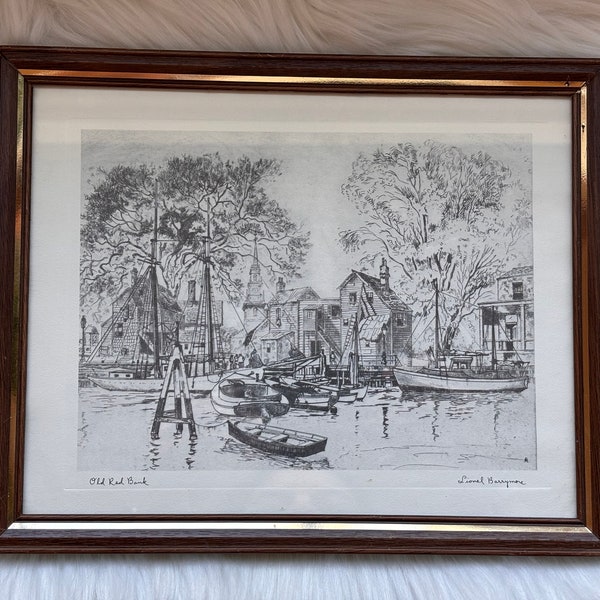 Vintage Lionel Barrymore signed print “Old Red Bank” Barrymore Family Famount Actors  Farmhouse Decor Boathouse