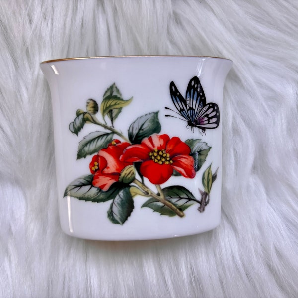 Vintage Royal Worcester Bournemouth Rose Flowers Butterfly Porcelain Spill Vase Toothpick Holder Fine Bone China Made in England