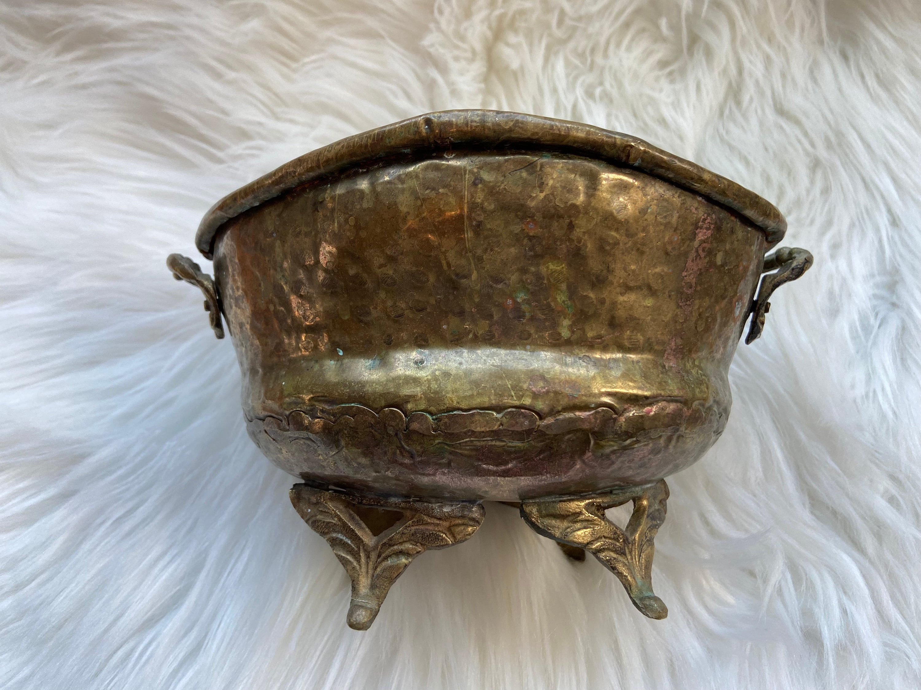 Vintage Brass Bowl Planter With Feet and Handles MCM Mid Etsy