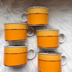 Vintage Set of 5 Midwinter Sun Pattern Stonehenge Coffee Cup Tea Mugs Made in England MCM Mid Century Modern Groovy Roy and Eve Midwinter