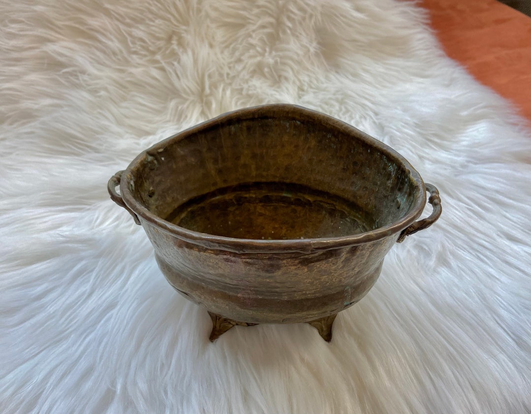 Vintage Brass Bowl Planter With Feet and Handles MCM Mid Etsy