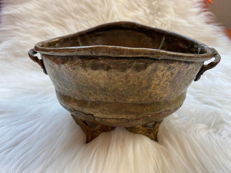 Vintage Brass Bowl Planter With Feet and Handles MCM Mid Etsy