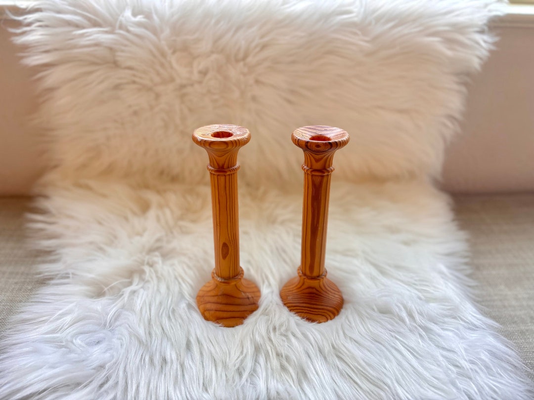 Vintage Turned Wood Candlestick Holders, Set of 2, Rustic Portugal ...