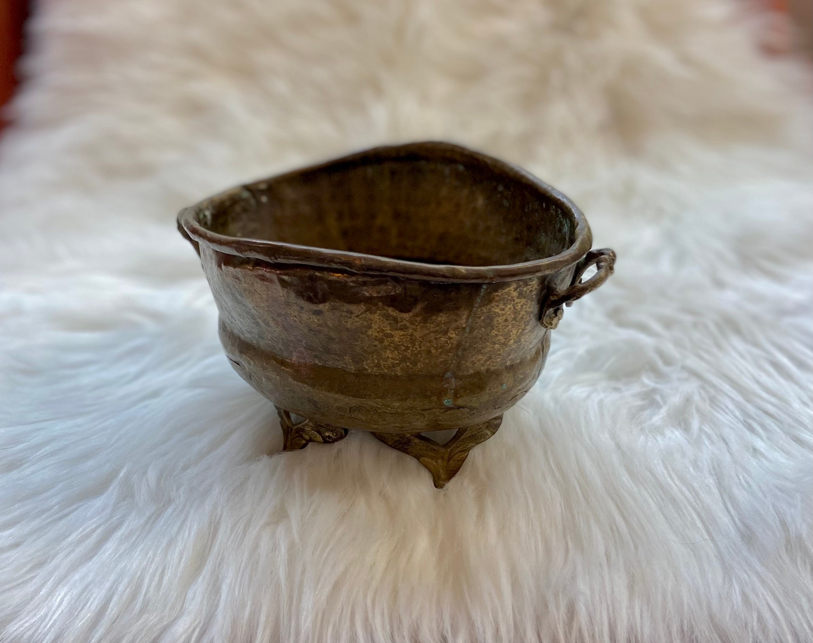 Vintage Brass Bowl Planter With Feet and Handles MCM Mid Etsy