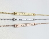 Ship same day til 2 p.m ,Roman Numerals Engraving Bar Necklace,Christmas gift,Custom Necklace, Personalized jewelry,Hand stamped,