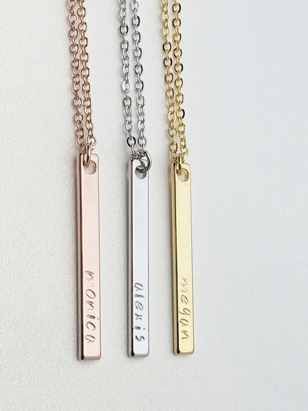 Christmas Gift mothers Day Gift silver Layer Name Bar Necklace