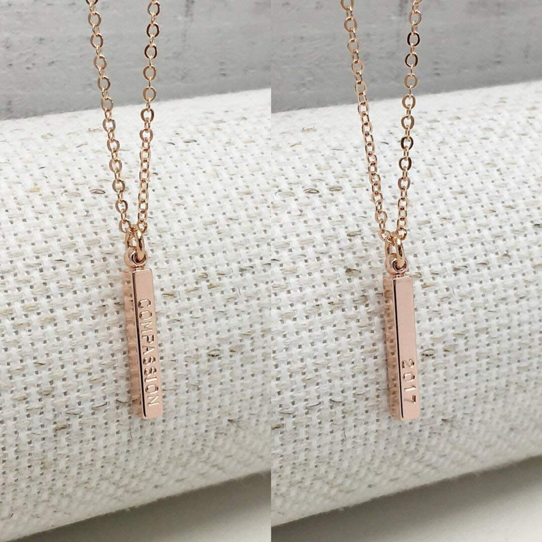 Name Necklace same Day Ship Til 3. P.M Est holiday Gift 3d Engraved Name Necklace 4sided Vertical Bar Pendant customjewelry personalized Etsy
