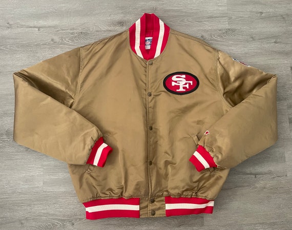 SF 49ers M&N Lightweight Satin Jacket Black Red - The Locker Room of Downey