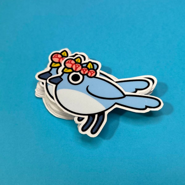 Cute Spring Flower Bird vinyl sticker / handmade / cute animal sticker / water bottle sticker / laptop sticker