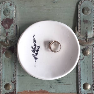 Pottery ring dish Handmade tealight holder: lavender or blue CLEARANCE Folk ceramic ring holder Trinket bowl with flowers
