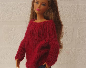 Doll sweater for 12 inch doll, doll outfit, gift for doll collector, 1/6 doll, dress up doll, popular fashion doll sweater, play scale doll
