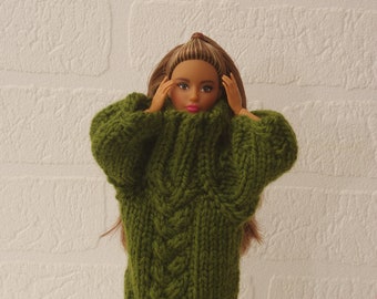 Doll sweater for 12 inch doll, oversize for doll, gift for doll colector, 1/6 doll, dress up doll, play scale doll, fashion doll sweater