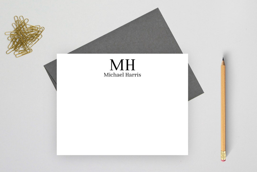 Personalized Stationery for Men, Monogram Personalized Note Card Set ...