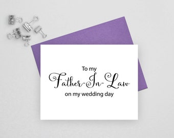 To my father in law on my wedding day card, folded wedding cards, wedding stationery, folded note cards,  wedding stationary, wedding note