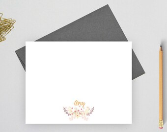 Personalized stationery set,  flower stationery, personalized stationary set,  personalized note card set, flat note card, Amyw