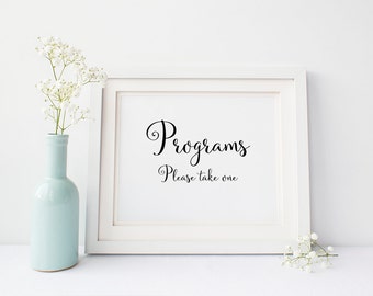 Programs wedding sign, wedding programs sign, wedding decoration, take one wedding sign, wedding signage, decor for wedding, wedding decor