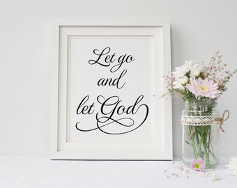 Let go and let God, Religious wall art, inspirational art, home decor wall print, typography art, positive inspiration, wall prints UNFRAMED