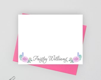 Personalized flower stationery, personalized stationery set,  personalized stationary set,  personalized note card set, flat note card