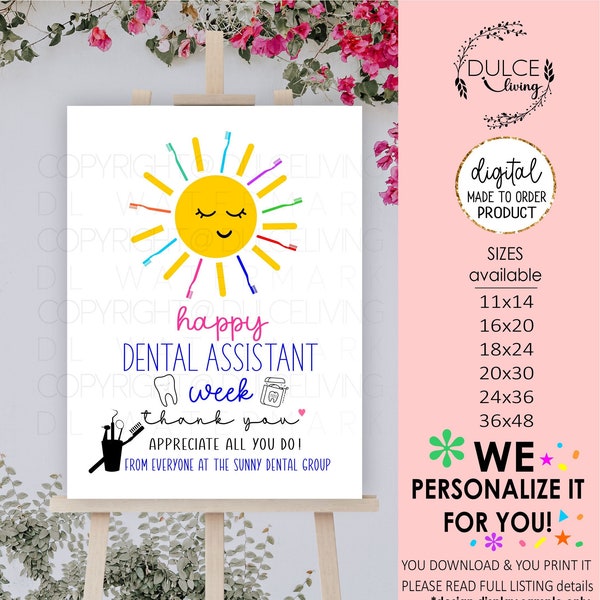 Dental Assistant Week Printable Welcome Party Sign,Dental week Personalized sign,dental appreciation poster print,digital 16x20,20x30 & more