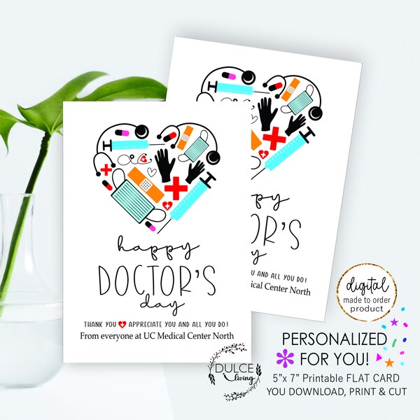 Doctors Day Printable 5x7 Flat Card,Medical Personalized thank you,doctor appreciation  card,MD made to order card,custom thank you card