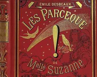 Original 1885 DECORATIVE FRENCH BINDING Antique Victorian Children's Book: Les Parce que de Melle Suzanne