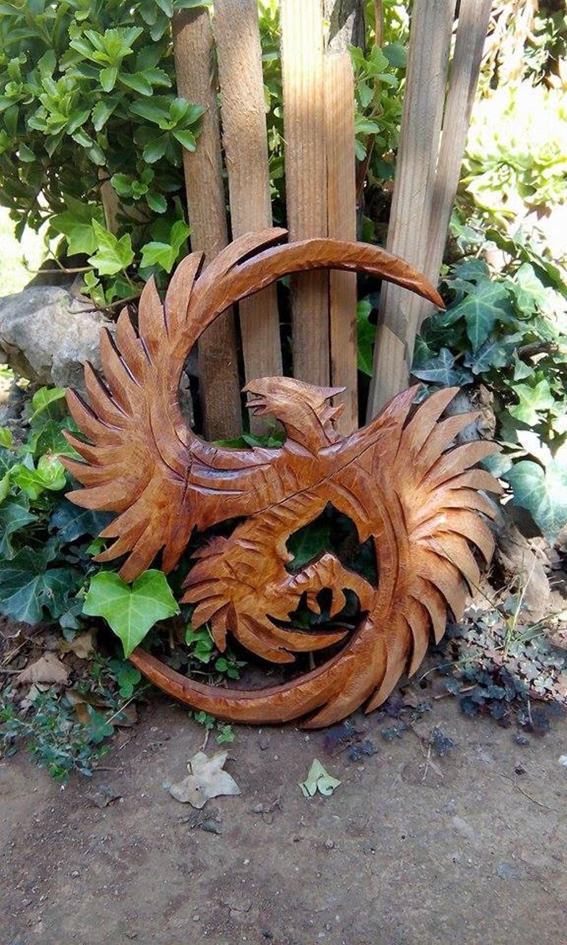 Hand Carved Phoenix Wall Decor Made Out Of Solid Wood Etsy