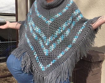 Ribbed Cowl Neck Poncho Crochet Pattern