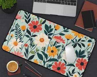 Floral Cottagecore Green Desk Mat Aesthetic Mouse Pad