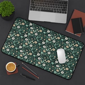 Floral Cottagecore Green Desk Mat Aesthetic Mouse Pad