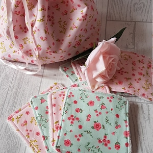 Reusable make up wipes, organic cotton make up wipes, make up wipes and matching drawsting bag, eco friendly small gifts
