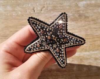 Star beaded brooch Star pin Astronomy brooch Beaded jewelery Embroidered star brooch Unique beaded accessory Valentine's day gift for her