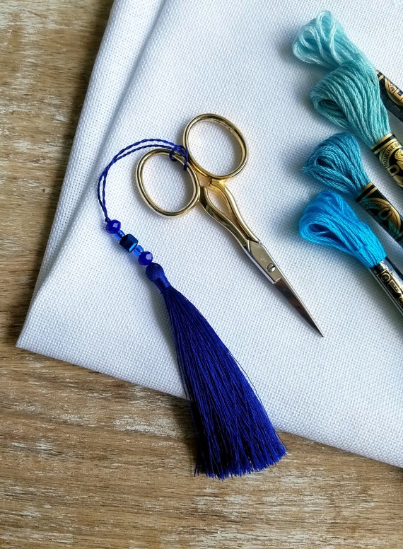Needlework Gift Blue Beaded Tassel Scissor Fob Tassel Key Etsy