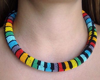 Music necklace Piano crochet necklace Piano keys Rainbow For the musician Multicolor Teacher gift Crochet jewelry Beaded rope Beadwork