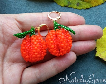 Pumpkin earrings Halloween earrings Orange green earrings Vegetables earrings Party earrings Holiday earrings Autumn earrings