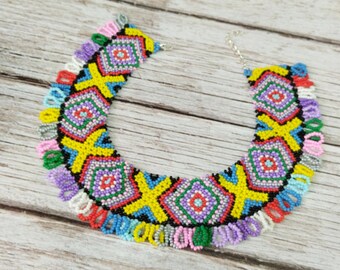 Rainbow choker Hippie gift for girlfriend Glass beads necklace Boho choker Boho gift for her