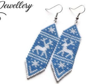 Pendientes de copo de nieve de ciervo Pendientes azules blancos joyería blanca azul Joyería de Navidad con cuentas de invierno Regalo de Navidad Abalorios Pendientes de Navidad