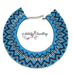 Blue black seed bead necklace image 1