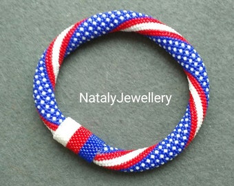 USA flag bracelet 4th july party favor Blue white red crochet bracelet Patriotic wristband 4th of july Independence Day