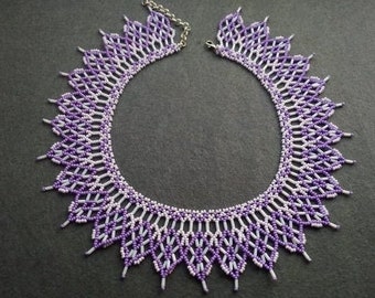 Purple necklace Geometric necklace Bridal boho necklace Lilac bead necklace Glass bead necklace Dainty bridal necklace