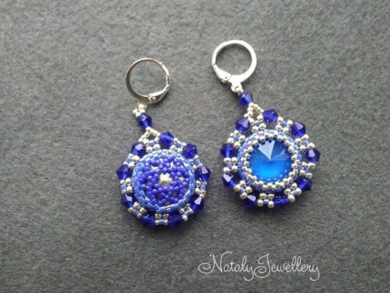 Blue silver earrings Classic crystal earrings Everyday rivoli earrings Statement glass earrings Bohemian round earrings Geometric earrings