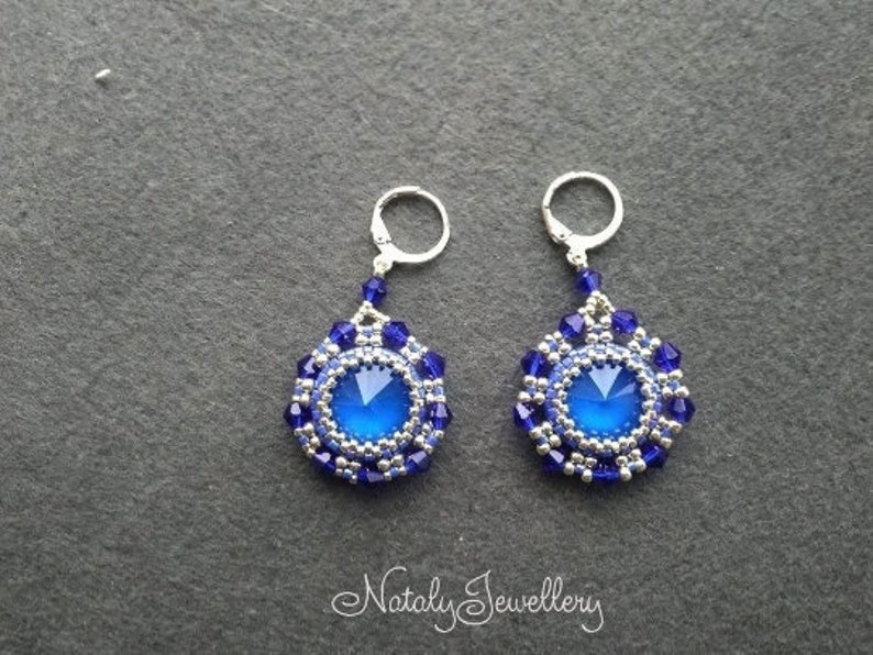 Blue silver earrings Classic crystal earrings Everyday rivoli earrings Statement glass earrings Bohemian round earrings Geometric earrings