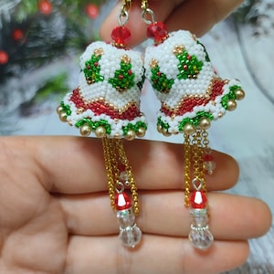 Christmas Bell Earrings: Beaded Holiday Party Jewelry